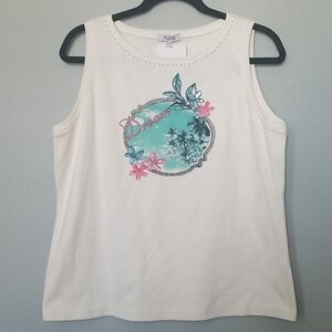 Faith Hand Beaded White Jersey Cotton Tropical Tank XL NWT